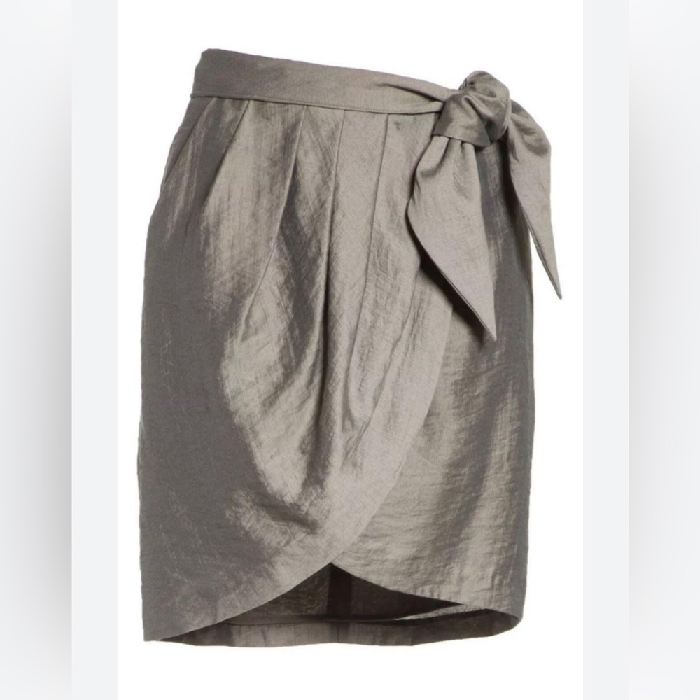 Joie tulip wrap skirt size small taupe gray midi length lined in cotton silky